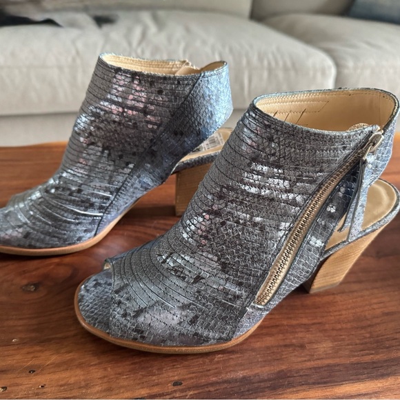 $450+ PAUL GREEN Cayanne Peep Toe Sandal BOOTIE LEATHER SNAKE DENIM 7 - Picture 4 of 10